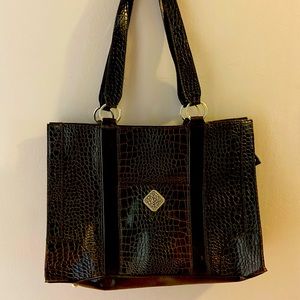 Dark brown textured laptop bag Silver accents